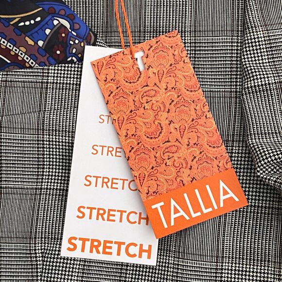 Tallia Men's 44 Short Suit Jacket Stretch Wool Blend Cream/Brown Plaid NEW - Picture 7 of 10